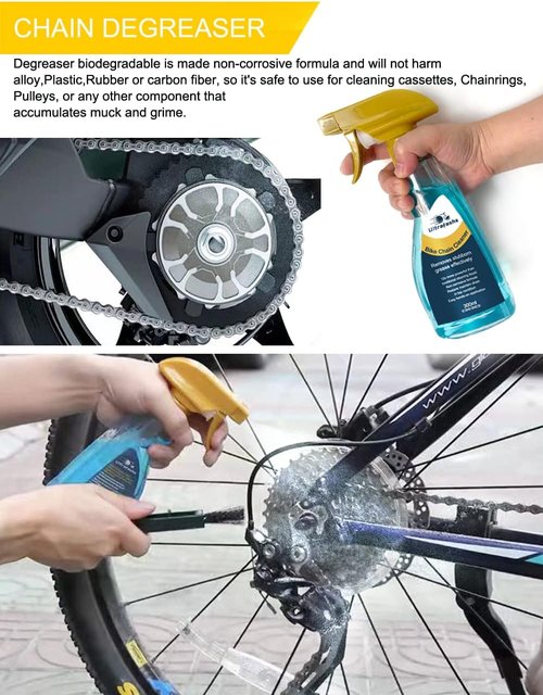 Bike Chain Lubricant Oil & Cleaner Set - 2oz Wet Lube & 19oz Degreaser with Scrubber Brush Tool