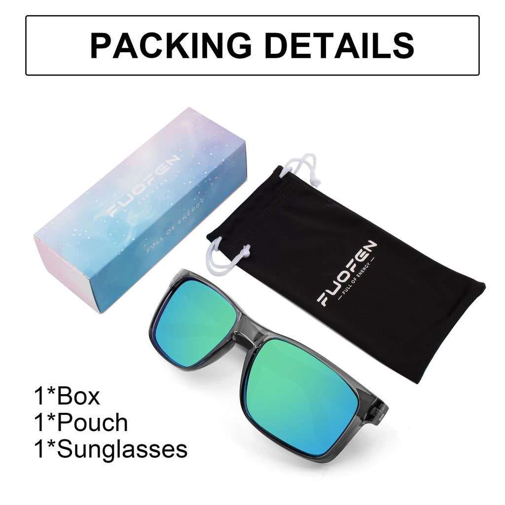 FUOFEN Rectangular Polarized Sports XL Sunglasses for Men Driving Fishing fashion UV400 Protection Shades Turquoise Revo