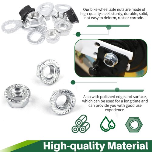 Keadic 60Pcs 3 Size Bicycle Wheel Axle Nut and Safety Washer Kit, Hub Flanged Axle Nut Hardware Parts and Wheel Retaining Hooks Repair Set for Mountain Road Folding Bike Front and Rear Wheel