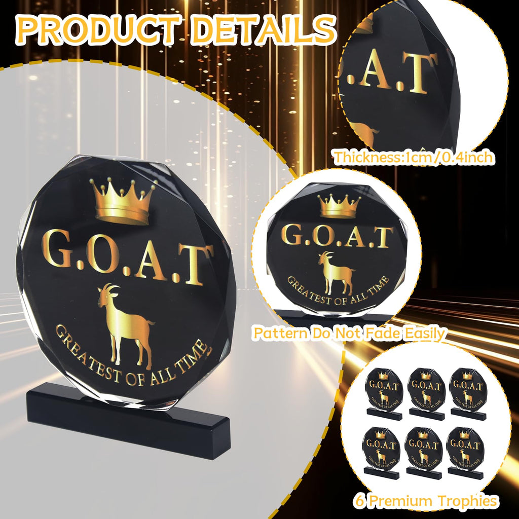 6 Pcs Goat Trophy Award Acrylic Award Greatest of All Time Funny Trophy Award Appreciation Gift for Boss, Coworker, Friend League Champion Award Winner Sports Award Appreciation Recognition Gift