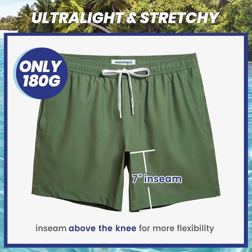 Maamgic Men's 7" Stretch Swim Trunks - Quick Dry Mesh Lining Bathing Suits