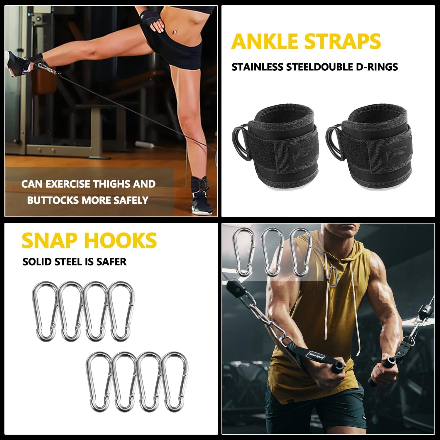 Cable Machine Attachment, LAT Pulldown Attachments, Home Gym Accessories, Triceps Pull Down Attachment (V Handle + Row Handle + Rotating Bar + Tricep Rope + Ankle Straps + D Handle + Curl LAT Bar)