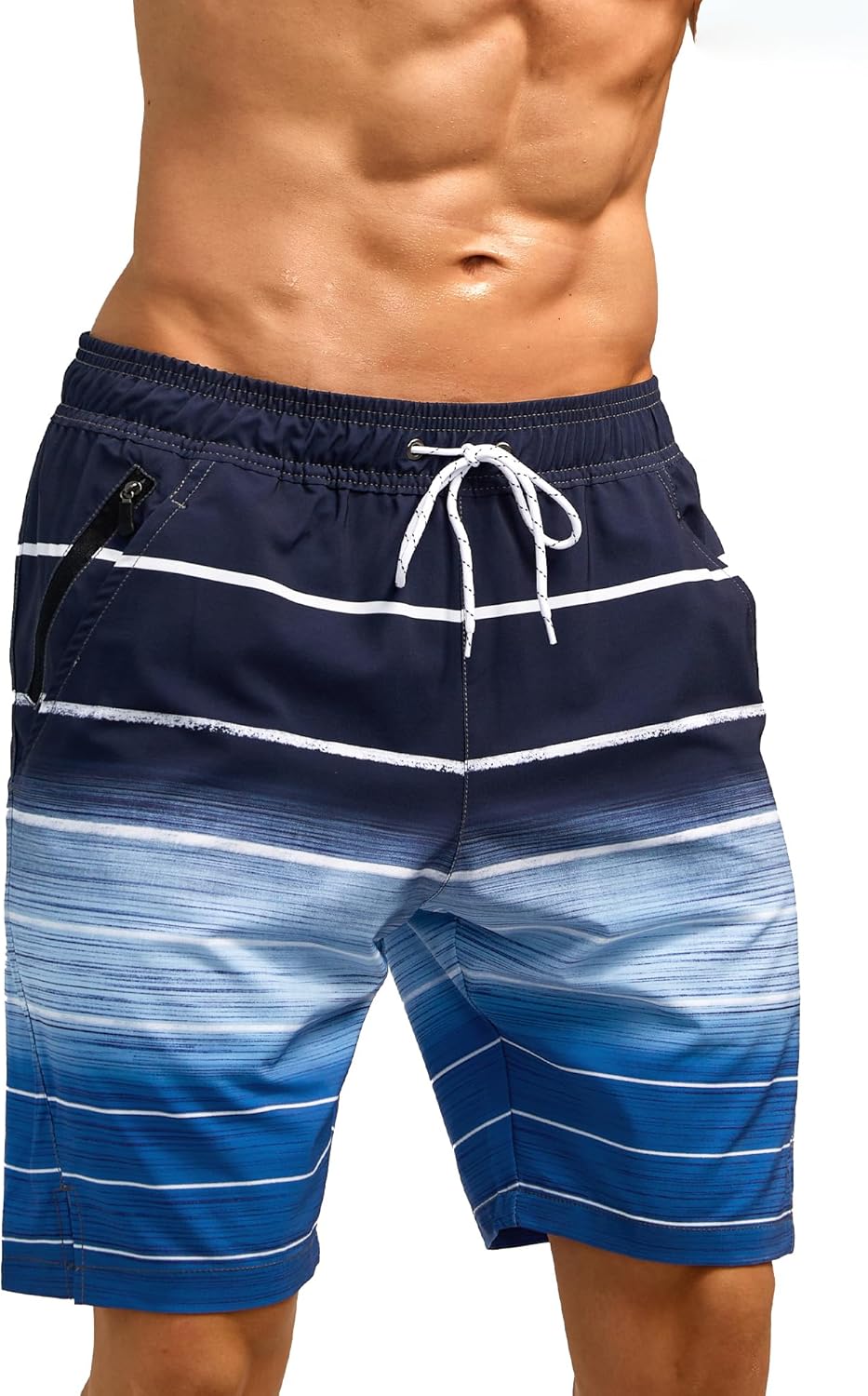 SILKWORLD Men's Swim Trunks - Quick Dry Bathing Suit with Zipper Pockets & Compression Liner
