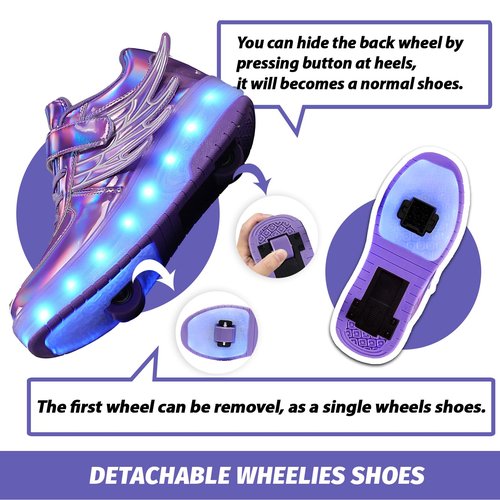 Roller Skate Shoes for Kids Boys Girls LED Roller Sneakers Light Up Fashion Flashing Wheels Shoes Rechargeable Purple