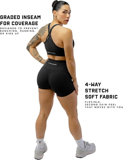 Gymreapers Seamless Athletic Shorts for Women - Squat Proof, High Waisted Glute Scrunch, Quick Drying