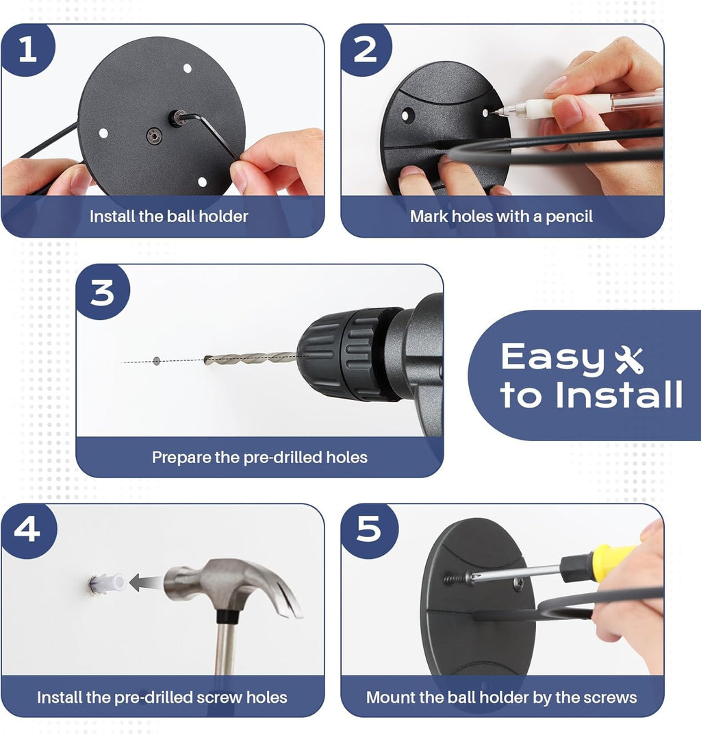 PUERSI Wall Mount Ball Holder - Versatile Display Storage for Basketball, Football, Soccer, Volleyball