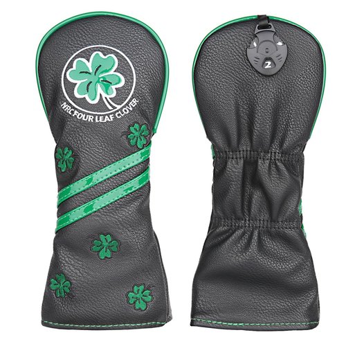 Black Leather Lucky Clover Golf Club Hybrid Head Cover Utlity UT Cover for Taylormade Callaway Ping