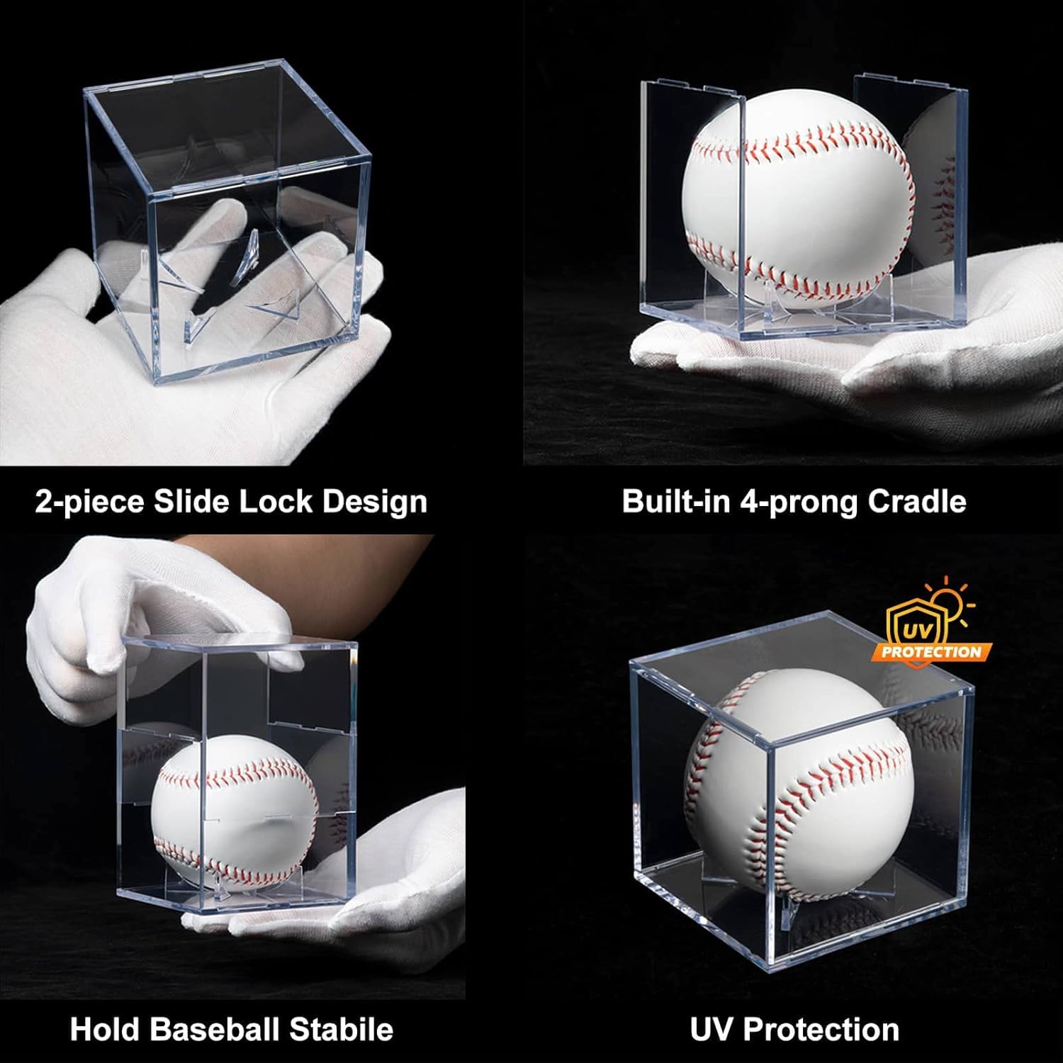 Skiennix 8 Pack Baseball Display Cases - UV Protected Acrylic Holder for Official Size Balls | Clear Memorabilia Showcase