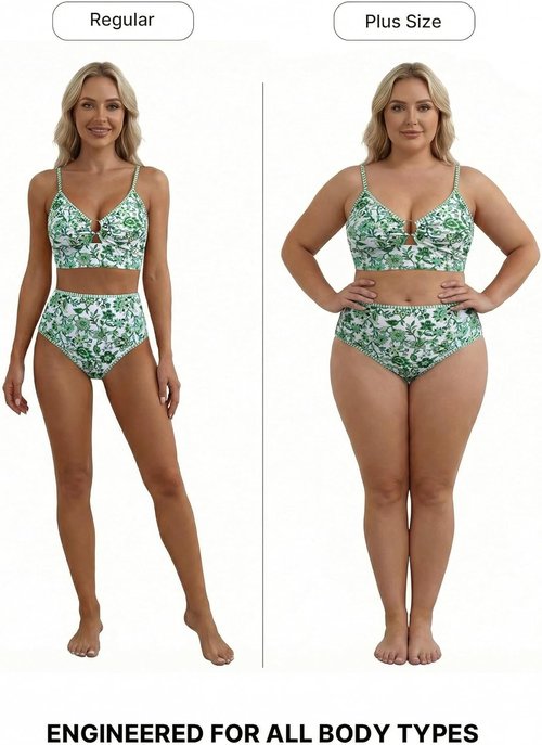 Herseas Women's O Ring Bikini Set - Floral Print High Waisted Swimsuit | 2-Piece Swimwear