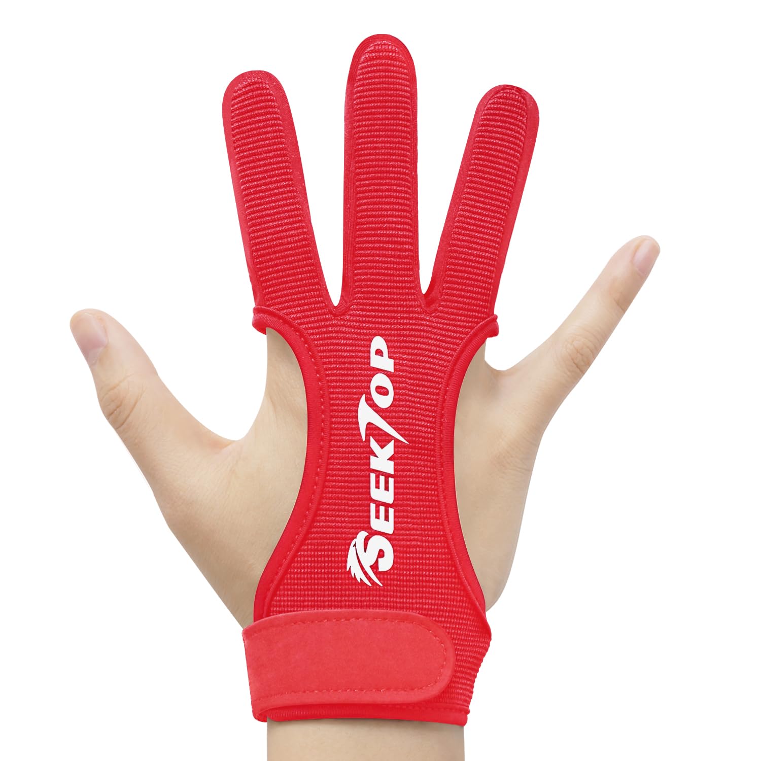 Seektop Archery Gloves Shooting Hunting Leather Three Finger Protector for Youth Adult Beginner (Red, M)