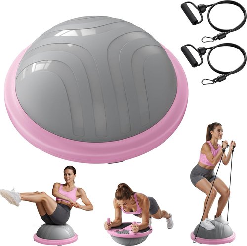 MERACH Balance Ball Trainer - 18-Inch Half Exercise Ball with Resistance Bands & Foot Pump | Core Strength Training, 450lb Capacity