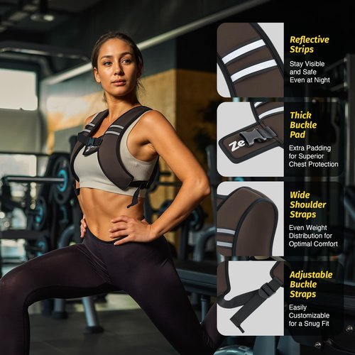 ZELUS Weighted Vest, Washable Z-Fit Soft Iron Weighted Vest for Women and Men, 5/10/15 lb Weight Vest with Reflective Strips & Adjustable Straps, Ultra Thin Weight Vest for Gym Strength Training, (5lb) Brown