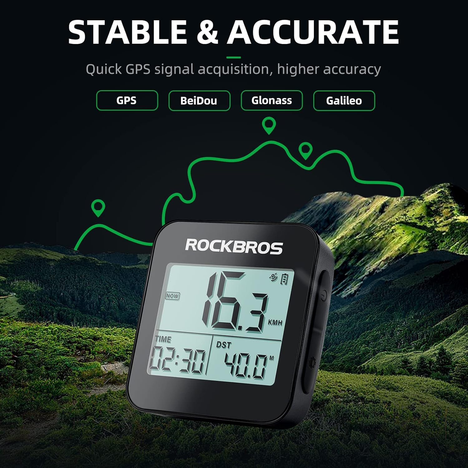ROCKBROS GPS Bike Computer - Waterproof Cycling Odometer with Automatic Backlight & Large Display