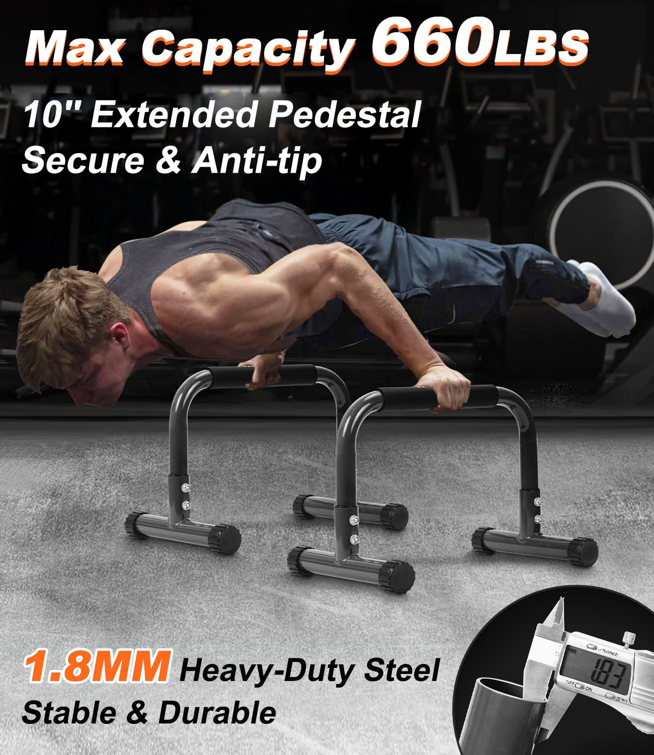 TABEKE Push Up Bar, 12 Inch High Non-Slip Parallettes Bars & Dip Bars With Foam Handles, Heavy-Duty No Wobbling Calisthenics Equipment For Handstand, L-Sit, Gymnastics, Strength Training Home Gym Use