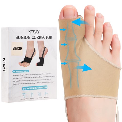 KTSAY 2PCS Bunion Corrector for Women & Men, Big Toe Straightener with Splint & Pads, Comfortable & Breathable for Day/Night Support, Hallux Valgus Pain Relief Non-Slip Socks (1, Beige)