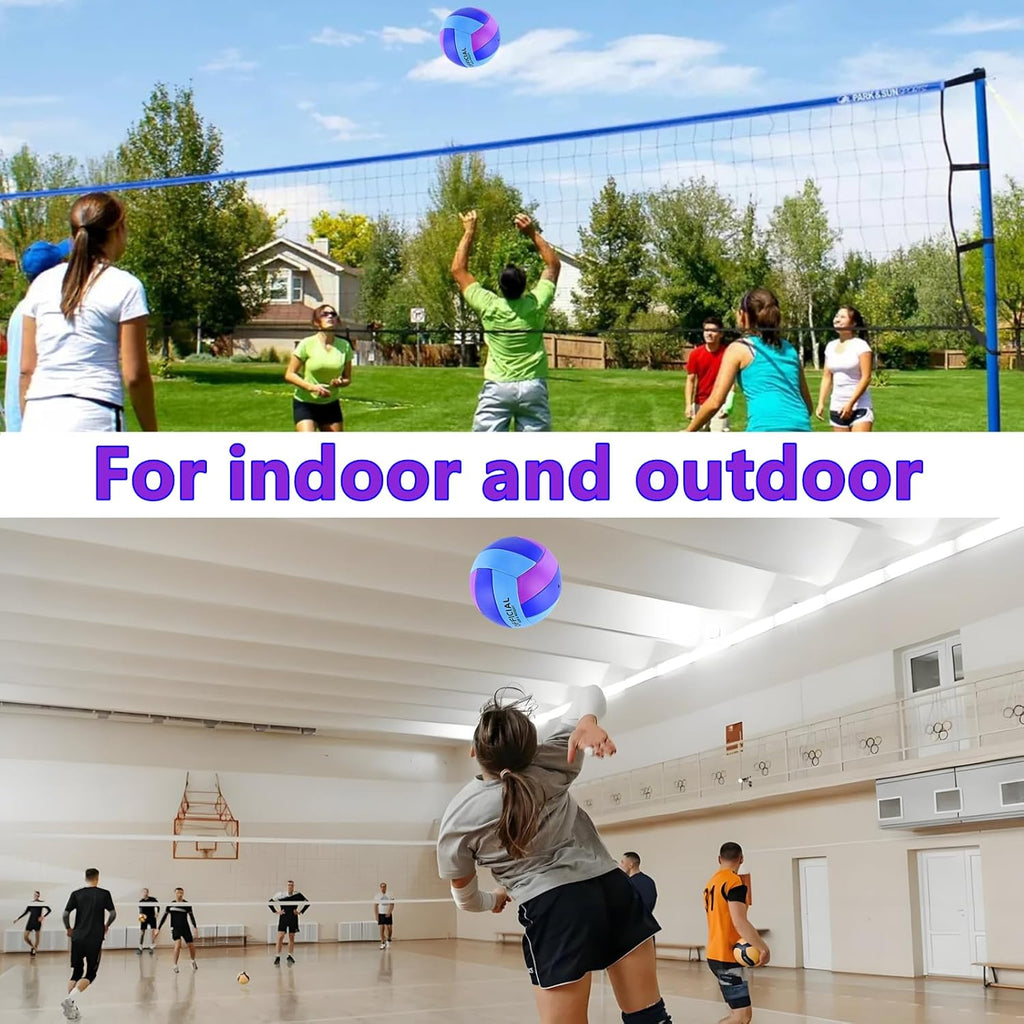 Skiennix Volleyballs - Official Size 5 Soft Recreational Balls with Pump & Net Bag | 6 Pack, Purple & Blue