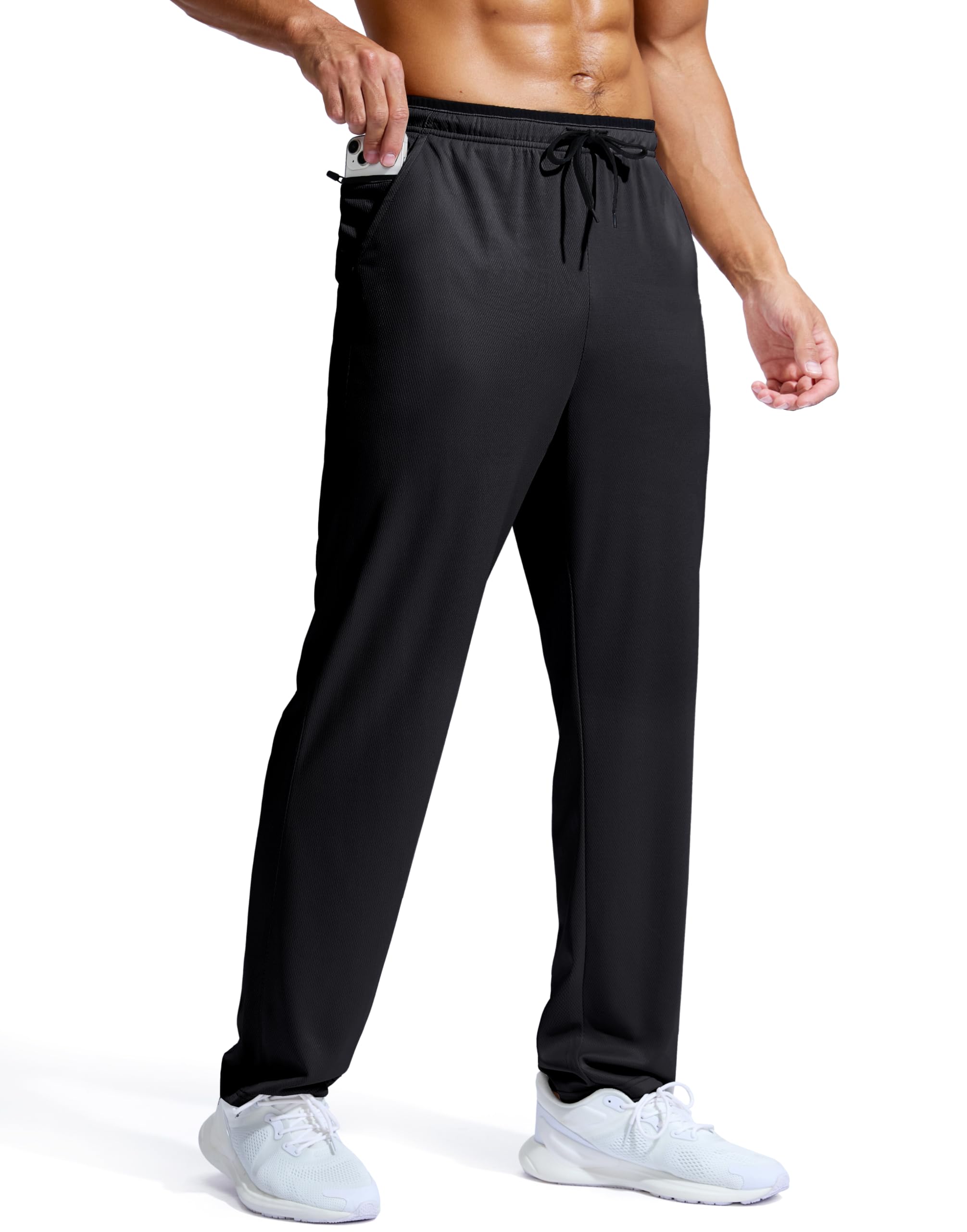 Pudolla Mens Sweatpants with Pockets Lightweight Athletic Running Training Elastic Waist Drawstring Pants(Black XL)
