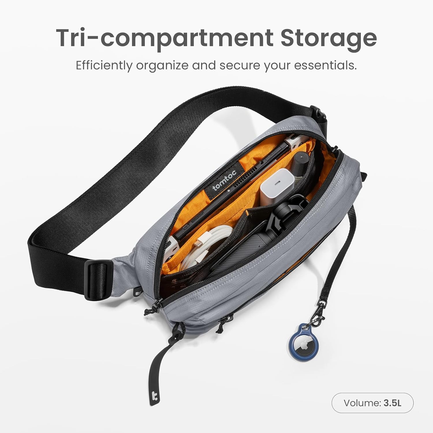 tomtoc 3.5L Sling Bag - RFID Blocking Crossbody Chest Pack for Men & Women | Water-Resistant & Lightweight
