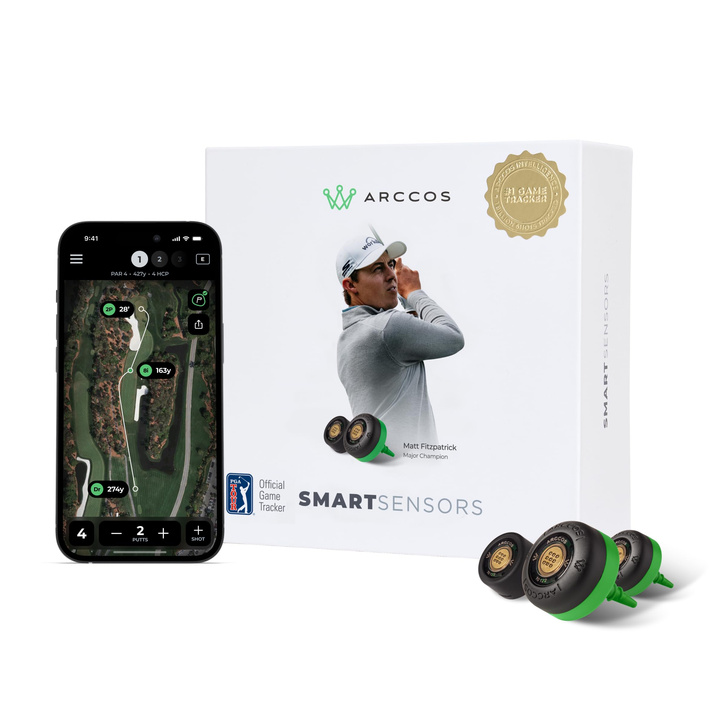 Arccos Smart Sensors: Automatic Golf Game Tracking System, A.I. Powered Caddie, A.I. GPS Rangefinder & Smart Club Distances