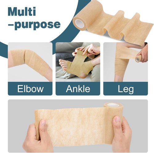 AZEN Self-Adhesive Bandage Wrap - 18 Pack, 4" x 5 Yards, Elastic Skin Color Athletic Tape