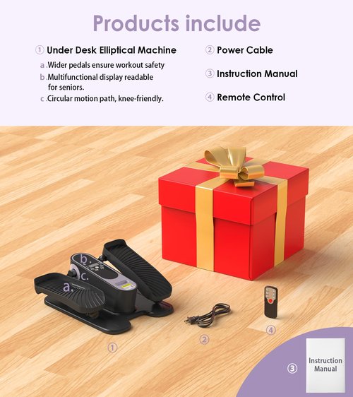 Under Desk Elliptical Machine for Senior Mini Elliptical Leg Exerciser with Remote Control Portable Electric Seated Foot Pedal Exerciser for Home Office
