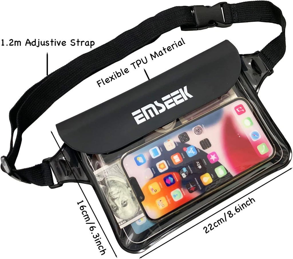 Skiennix Waterproof Waist Pouch - Dry Belt Bag Fanny Pack for Keys, Wallet & Phone | Ideal for Swimming & Surfing (Black)