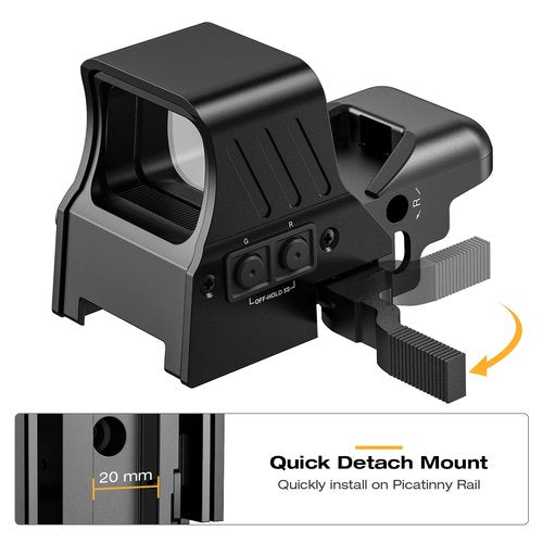 MidTen 1X22X33 Red Green Dot Sight 4 Reticles Reflex Sight Quick Detach Mount 20mm Rail
