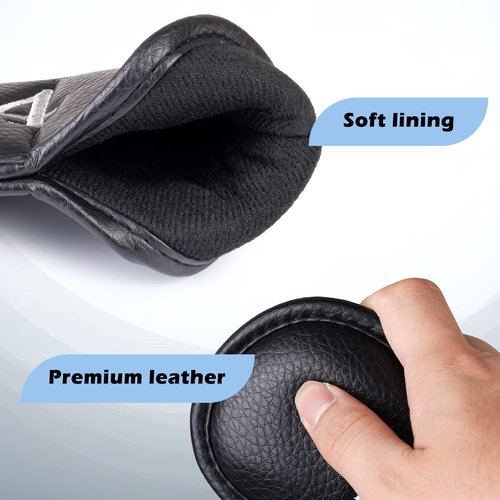Craftsman Golf Magnetic Closure Classic Black Leather Iron Headcover Covers Set 10pcs with Silver No. on Both Sides for Left and Right Golfer (A: Black with Silver No.)