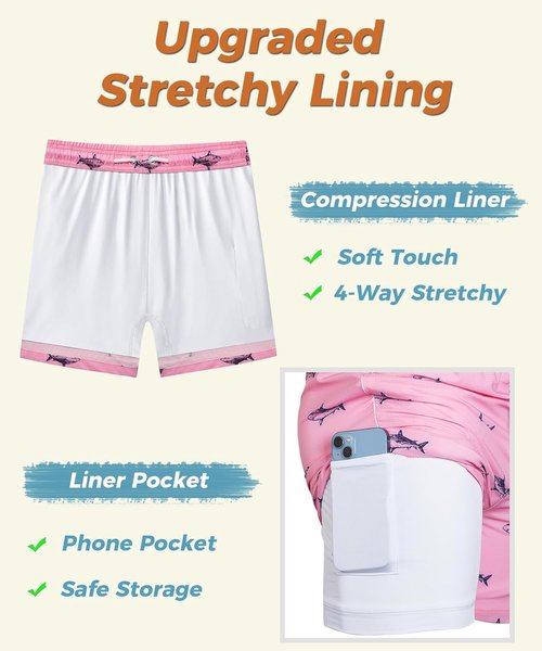 ELETOP Men's Swim Trunks - Compression Liner Bathing Suit with Zipper Pockets | Beach Board Shorts