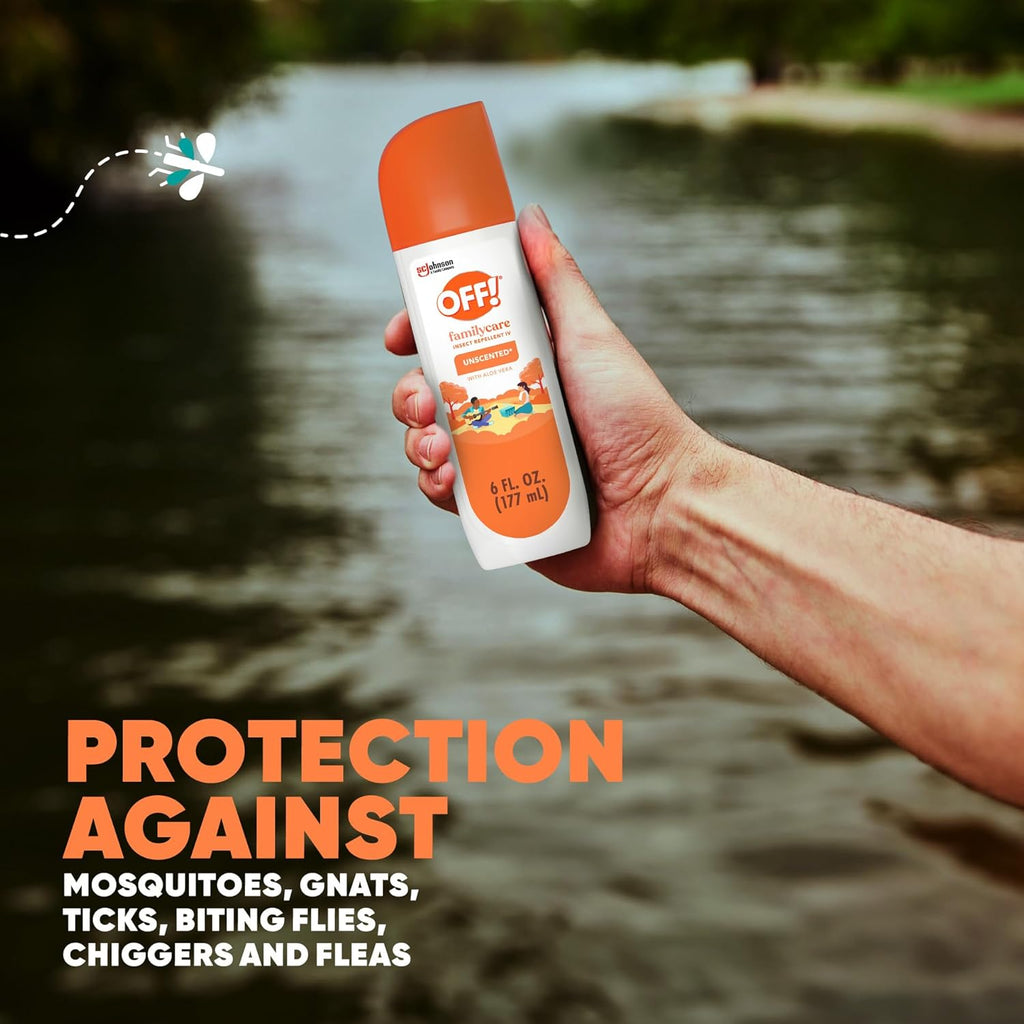 OFF! FamilyCare Insect Repellent Spray - Unscented Formula with Aloe Vera, 7% DEET, 6 oz