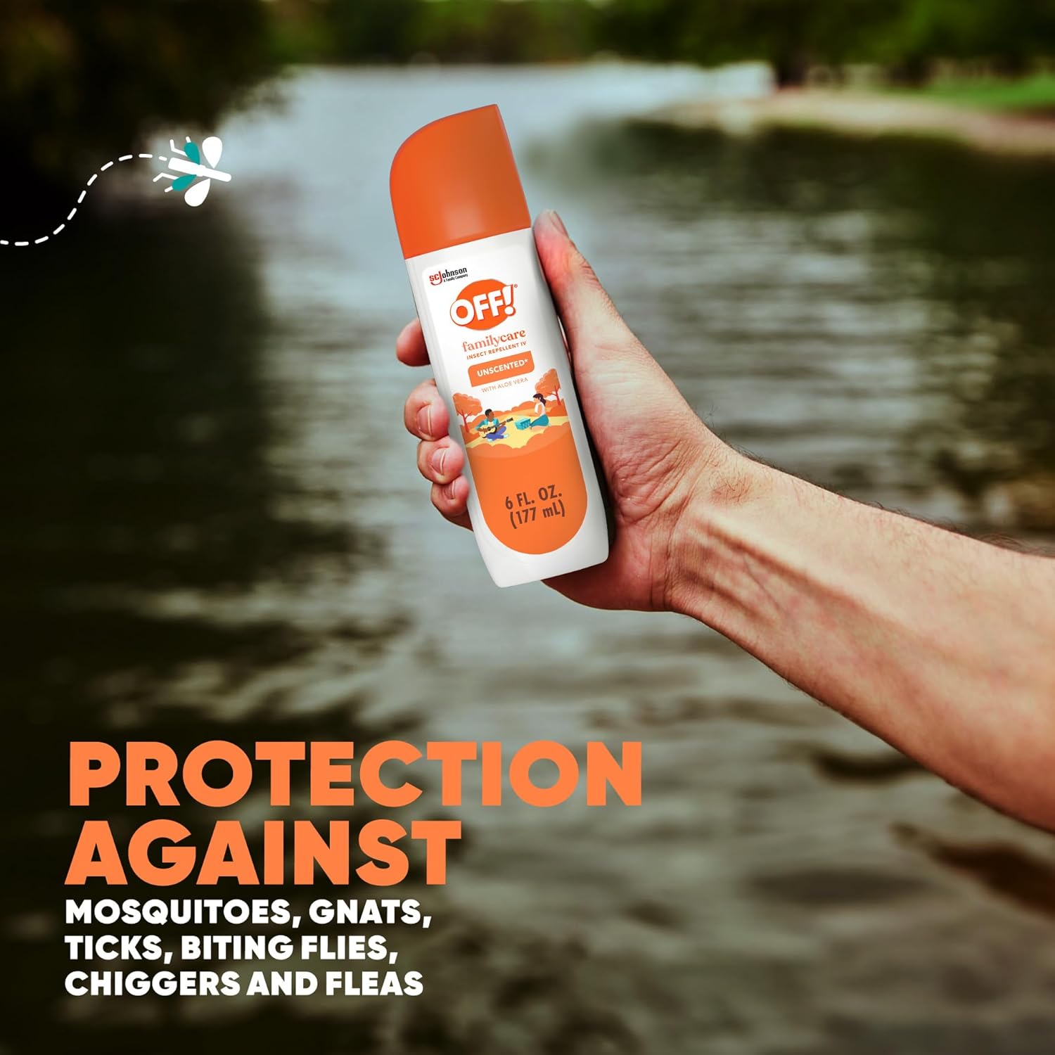 OFF! FamilyCare Insect Repellent Spray - Unscented Formula with Aloe Vera, 7% DEET, 6 oz