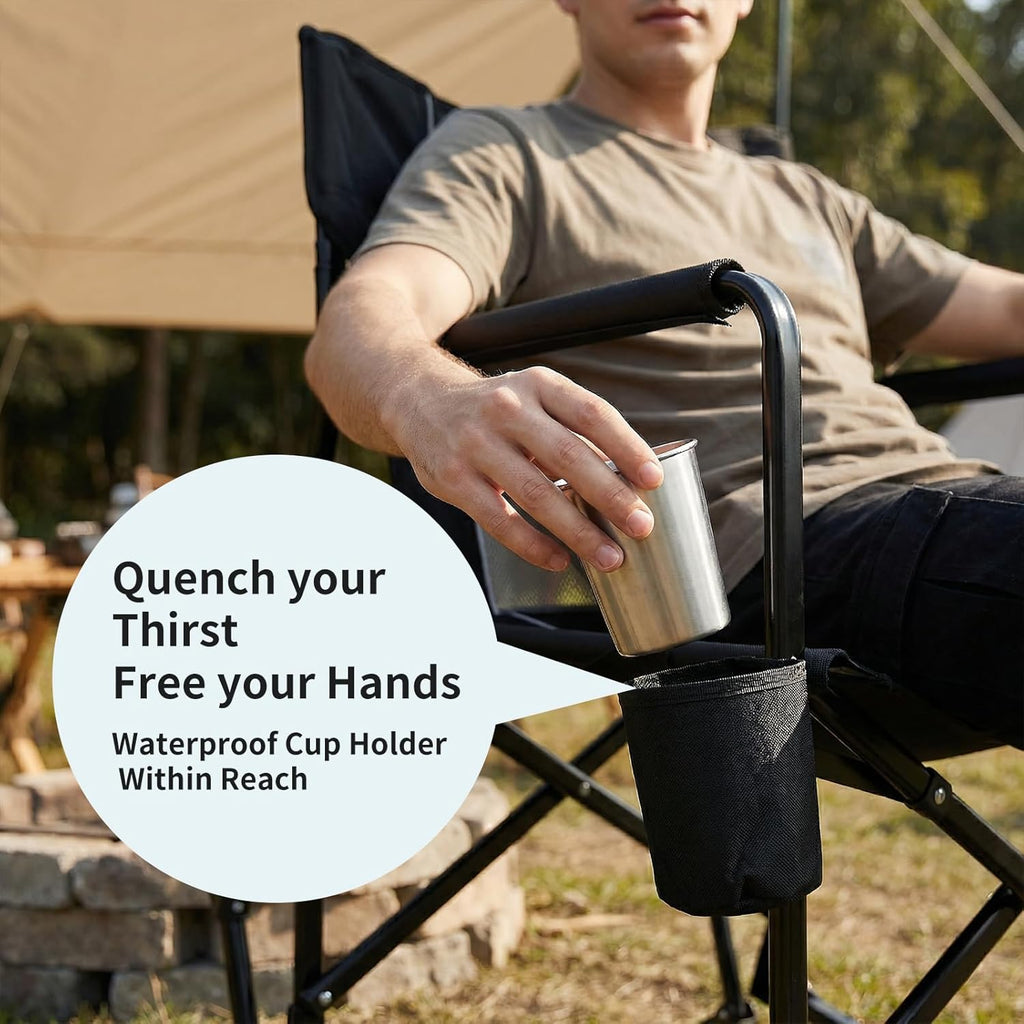 OLIXIS Outdoor Folding Rocking Chair - Portable Camping Chair with Mesh Back & Waterproof Armrests | Black