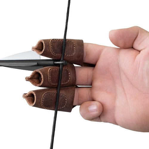 Archery Shooting Glove - Handmade Full Grain Leather Finger Protector for Recurve Bow | Bourbon Brown