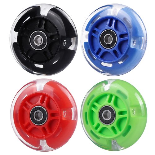 Gladeer 2-Pack 80mm 3-Wheeled Scooter Rear Wheels Light Up Inline Skate Replacement Wheels w/Bearings (Black)