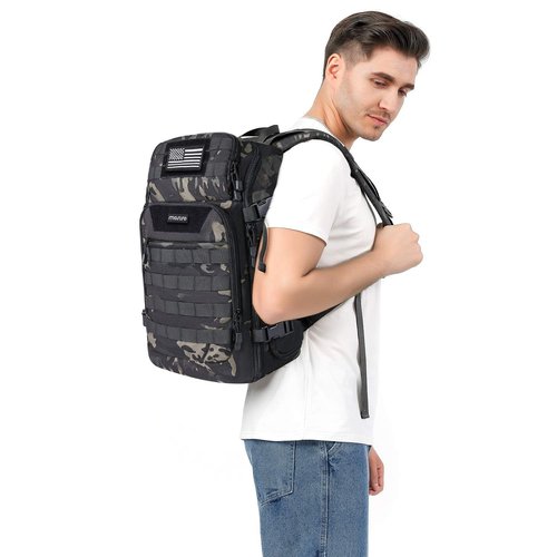 MOSISO 30L Tactical Backpack, Military Daypack 3 Day Assault Rucksack Outdoor Hiking Hunting Fishing Camping Training Shoulder Bag with USA Flag Patch & USB Charging Port, Night Camouflage