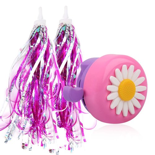 U-LIAN Kids Bike Bell and Streamers for Girls-1 Pack Bicycle Bell with 2 Pack Handlebar Streamers Scooter Tassels for Children's Bike Accessories