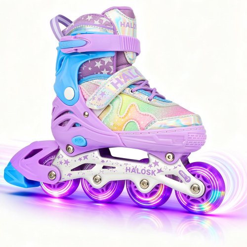 HALOSK Kids Inline Skates for Girls Boys with Light Up Wheels, Adjustable Blade Skates Gradient Glitter Star with Breathable Comfort Liner for Youth Beginners, for Ages 5–16
