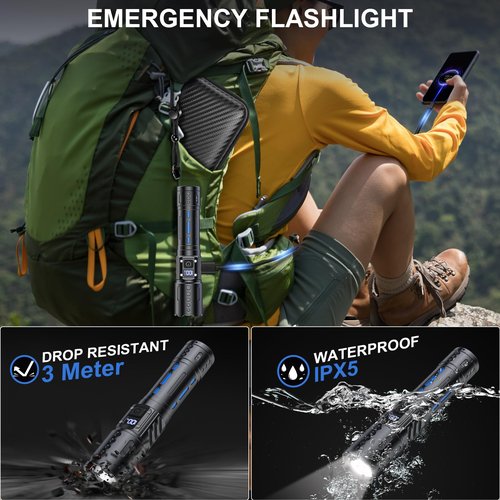 Banral Flashlights High Lumens Rechargeable - Super Bright Tactical LED Flash Light, Dimmable&Memory Function Powerful Waterproof Flashlight for Camping,6 Modes,Zoomable,LCD Display (2, Black)