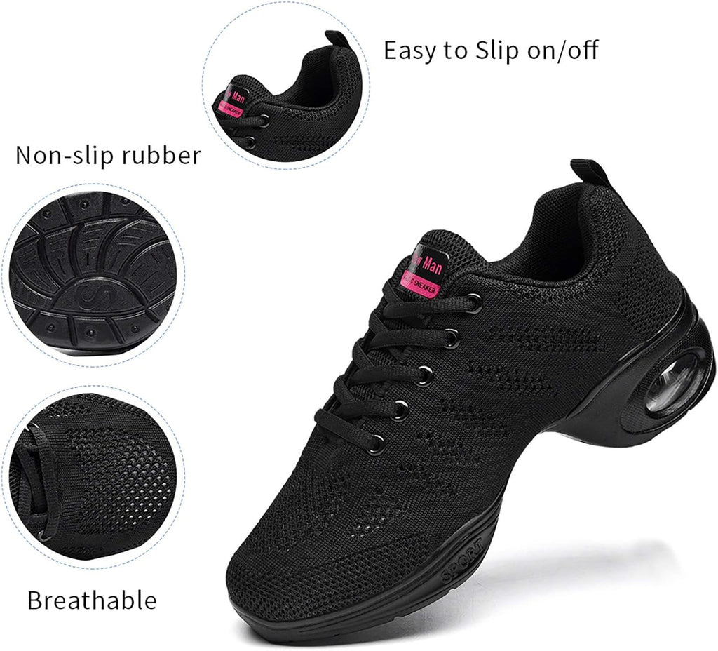 Skiennix Women's Jazz Shoes - Breathable Lace-Up Sneakers with Air Cushion | Split Sole Dance Platform