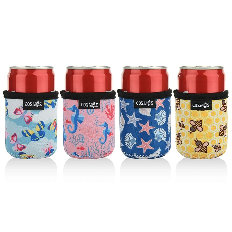 7.5 OZ Mini Can Sleeve Insulators, 4-Pack Neoprene Drink Cooler Covers