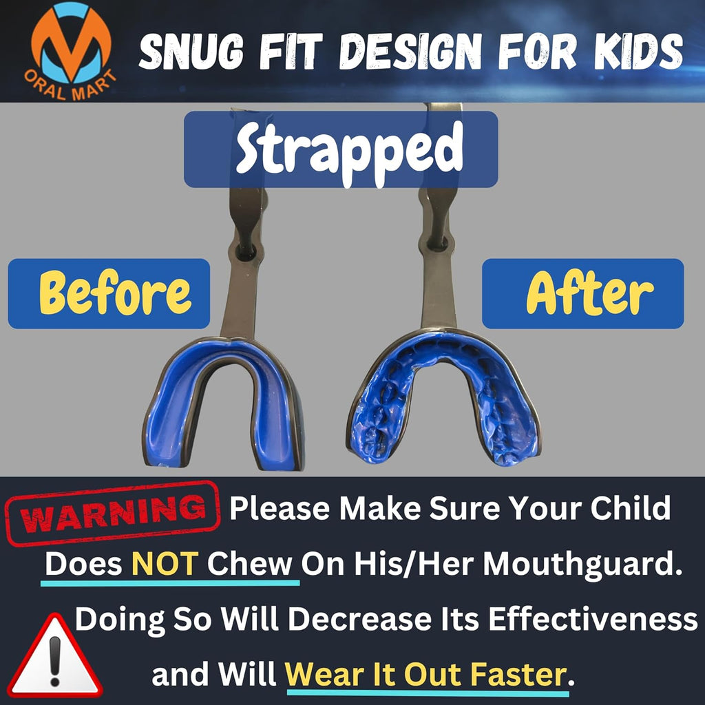 Oral Mart Strapped Mouth Guard - USA Flag Design | Sports Mouthguard for Football, Lacrosse, Hockey & Taekwondo (Youth/Adult)