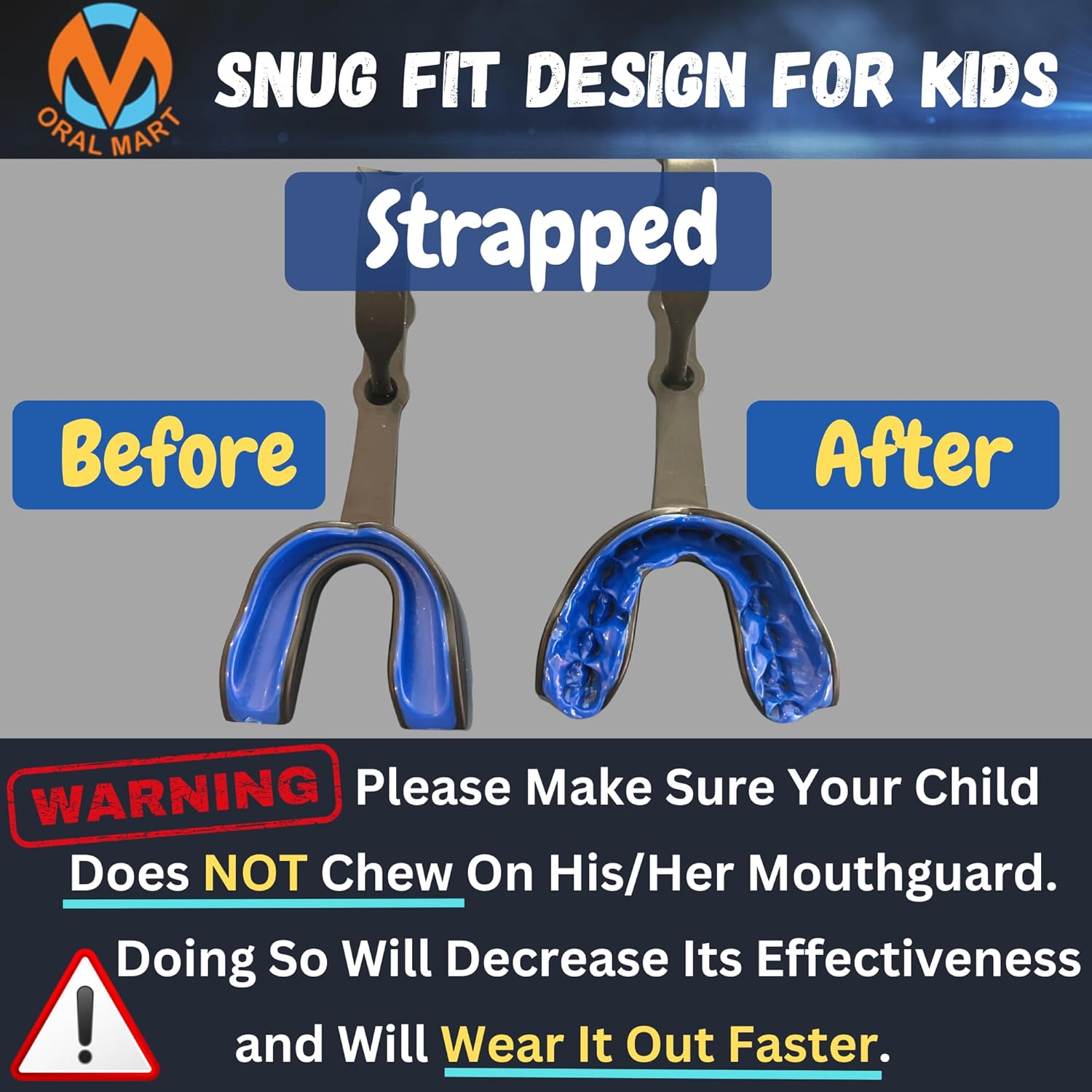 Oral Mart Strapped Mouth Guard - USA Flag Design | Sports Mouthguard for Football, Lacrosse, Hockey & Taekwondo (Youth/Adult)