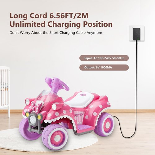 6 Volt Battery Charger for Kids Electric Car, Compatible with MINNIE MOUSE, BMX X6, Wal-Mart, Moto ATV Quad Car for Kid, Replacement Parts for Ride on Toys Kid TRAX Charger with Wire Harness Connector
