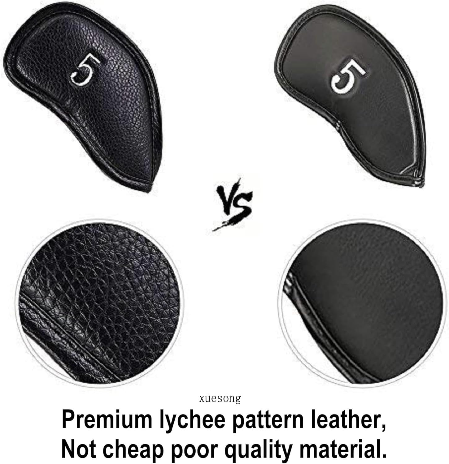 Xuesong Golf 12pcs Thick Synthetic Leather Golf Iron Head Covers Set Headcover Fit All Brands Callaway Ping Taylormade Cobra Etc