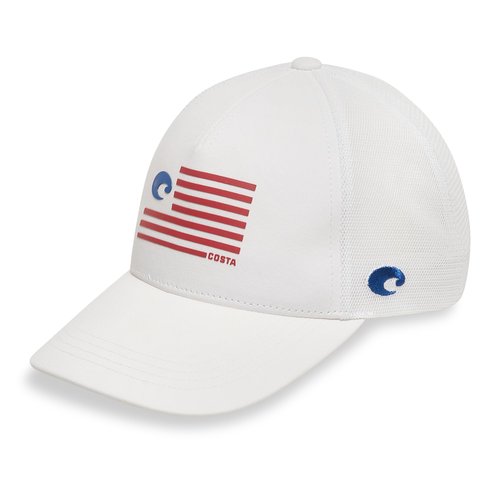 Costa Del Mar Mens Twill Trucker Pride Logo Hat, White, One Size