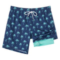 SURF CUZ Mens Swim Trunks with Compression Liner Quick Dry Swim Shorts 7" Swimming Trunks Stretch Bathing Suit Zipper Pockets,Beachside Palms,XS