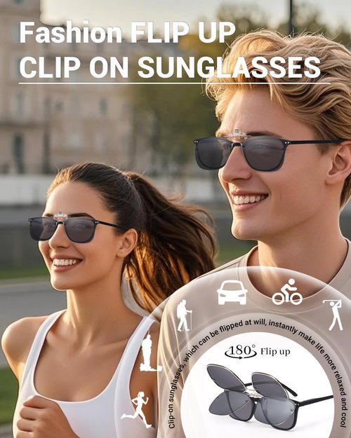 TERAISE Clip On Sunglasses Flip up HD Polarized Unisex for Outdoor/Driving UV400