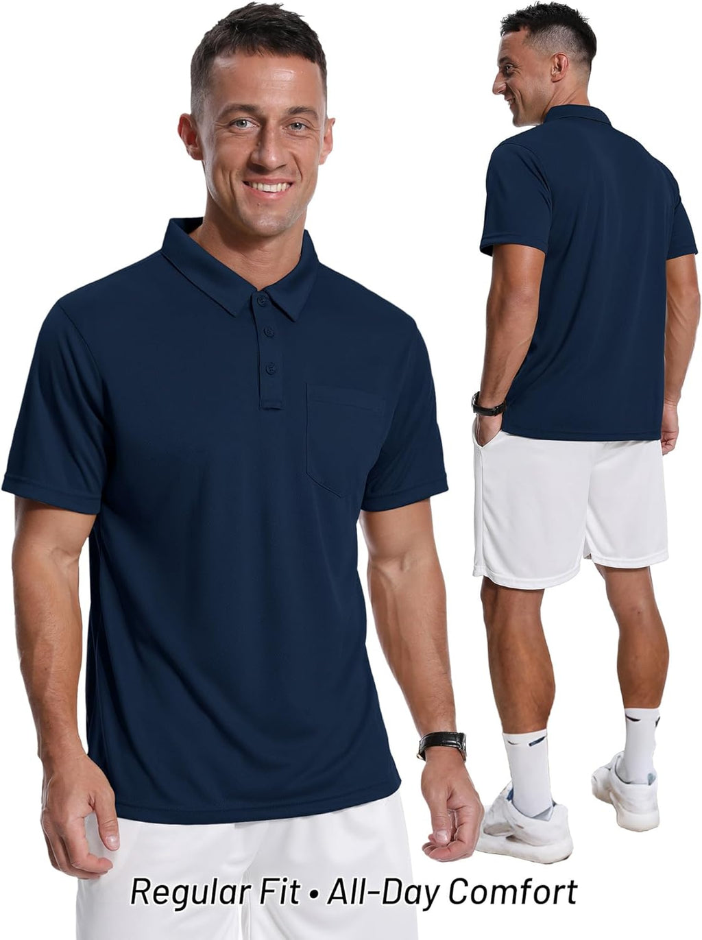 ZITY Men's Polo Shirts - 3 Pack Short Sleeve with Pocket | Moisture-Wicking Casual Golf Tees