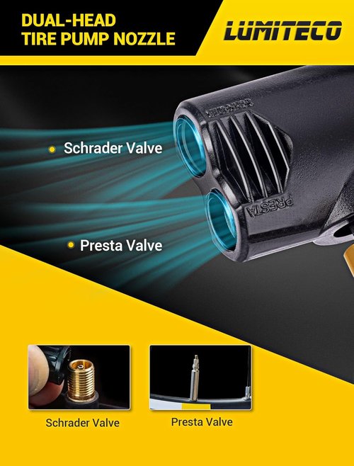 Locking Presta Schrader Air Chuck - Dual Head Pump Nozzle with 1/4" F-NPT Quick Connect for Bike Tires