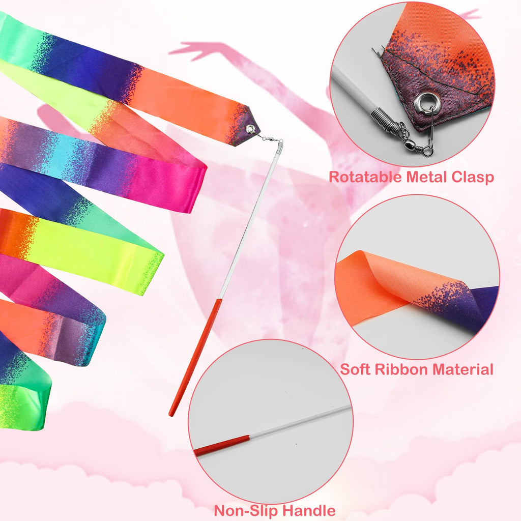 2Pcs Ribbon wands Rainbow Dance for Kids, 78.74 Inch Rhythmic Gymnastics Ribbon Dancer Wand with Rod, Soft Rainbow Ribbon Twirling Dance Streamers for Kids Girls Adults Artistic Dancing (Colorful)